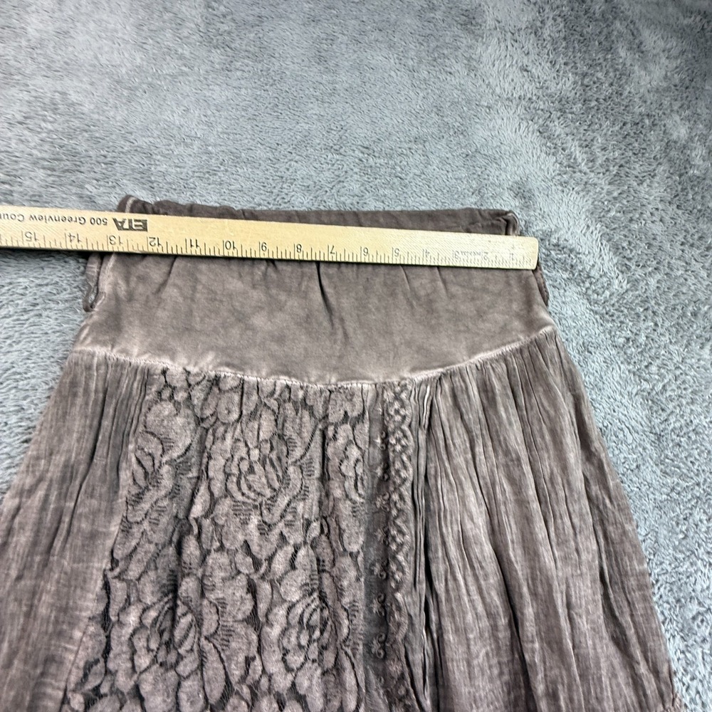 Boho Fairy Maxi Skirt Made in Italy Lace Embroidery Crinkle Cotton Taupe S/M - Picture 5 of 7
